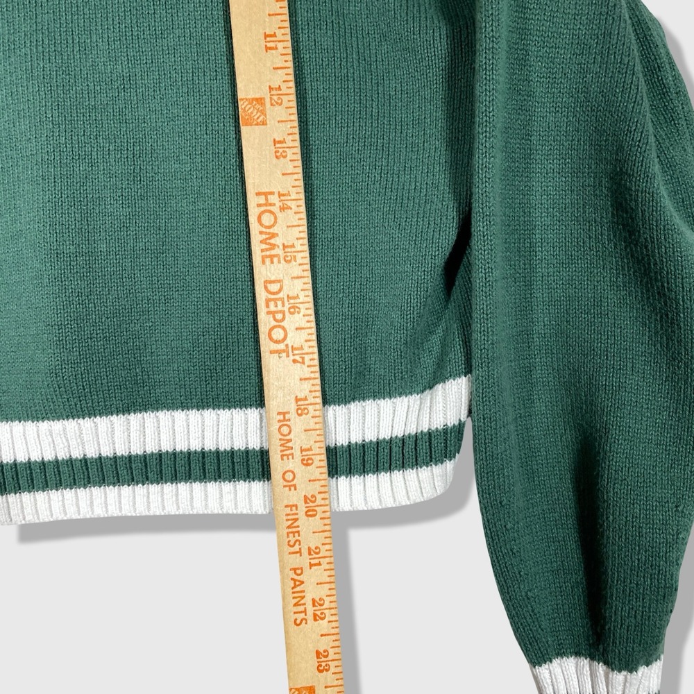 Hollister V-Neck Sweater Women S Green Collegiate Preppy Varsity Crop Pullover - Picture 7 of 8